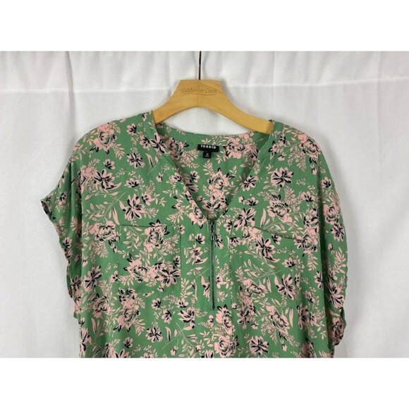 Torrid Green Floral Georgette Zip Front Blouse Women's Size 0 Or 12 - Picture 3 of 12